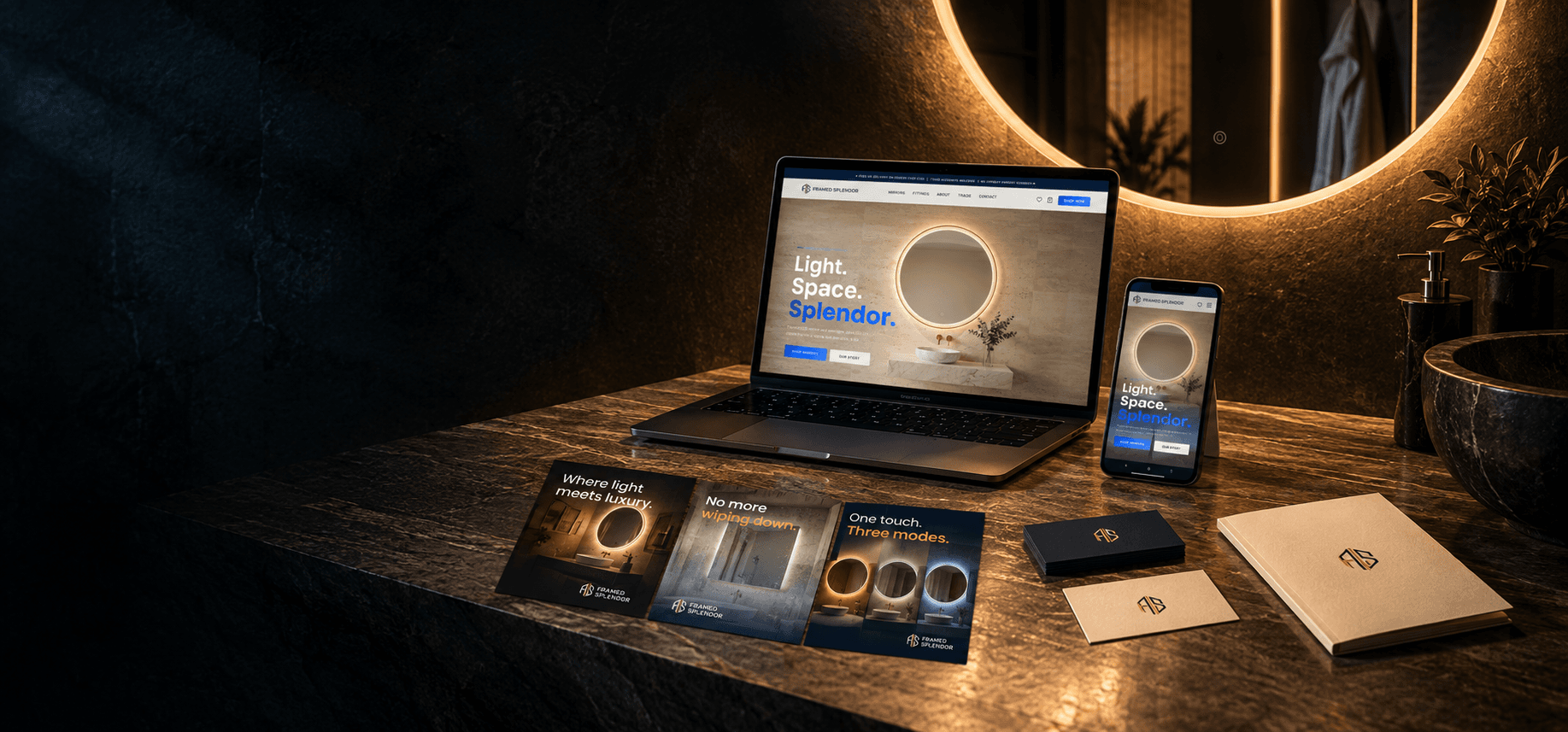 The Framed Splendor store and brand collateral