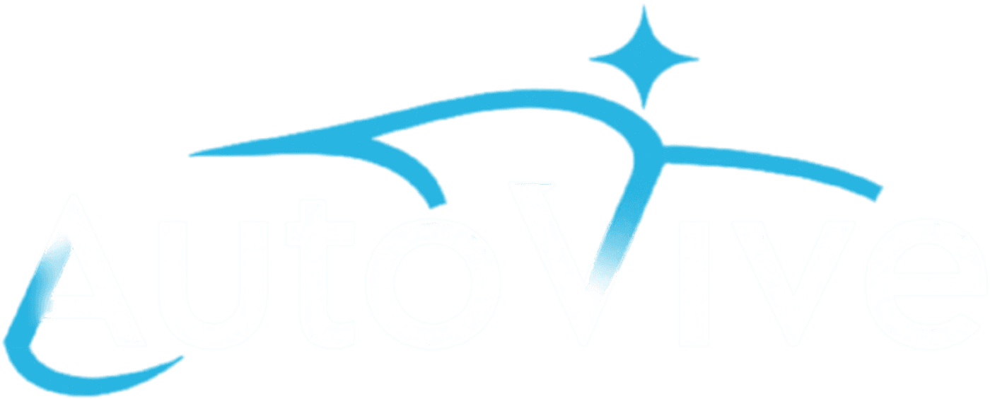 The AutoVive wordmark on navy
