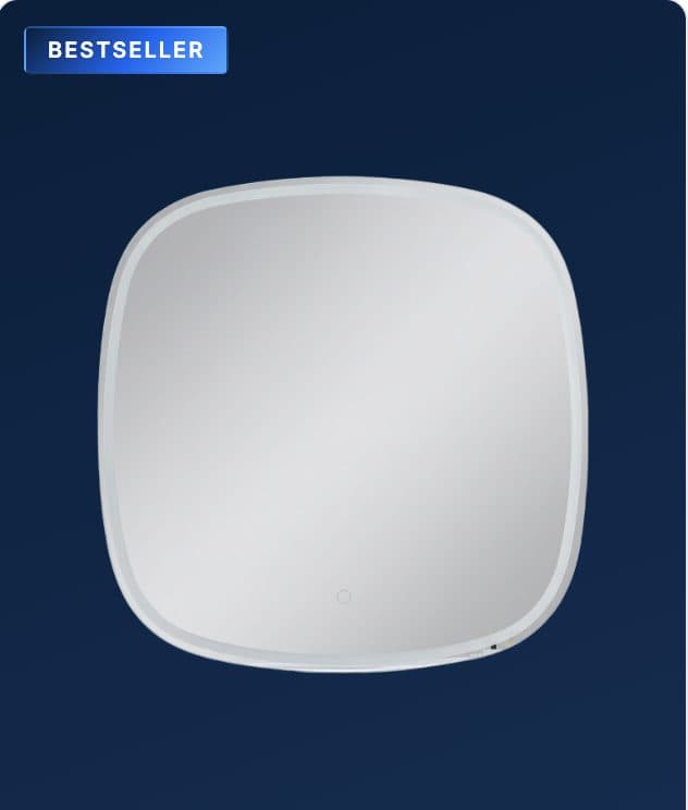 A Framed Splendor mirror on the store's navy product tile