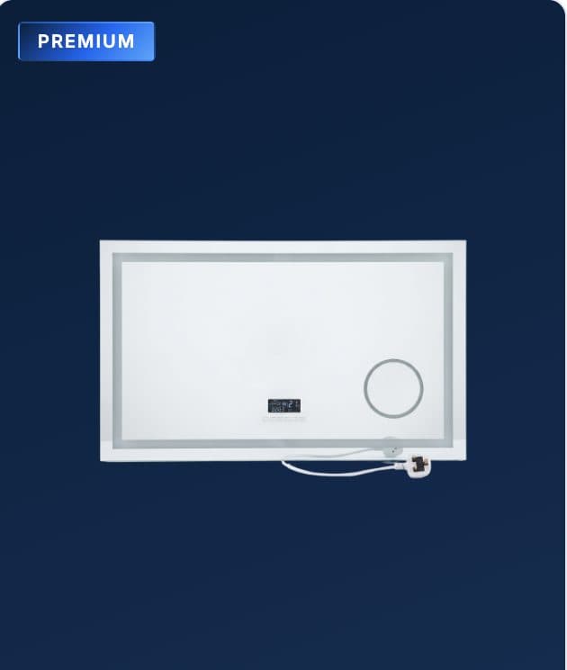 A Framed Splendor mirror on the store's navy product tile